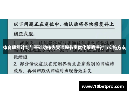体育康复计划与基础动作恢复课程节奏优化策略探讨与实施方案